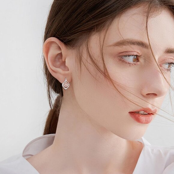 Women's Sterling Lotus Silver Gold Dangle Hoop Leverback Comfortable Earring - Picture 6 of 6